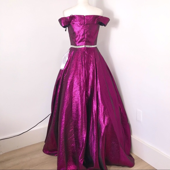 Mac Duggal off shoulder raspberry gown prom - Picture 7 of 15